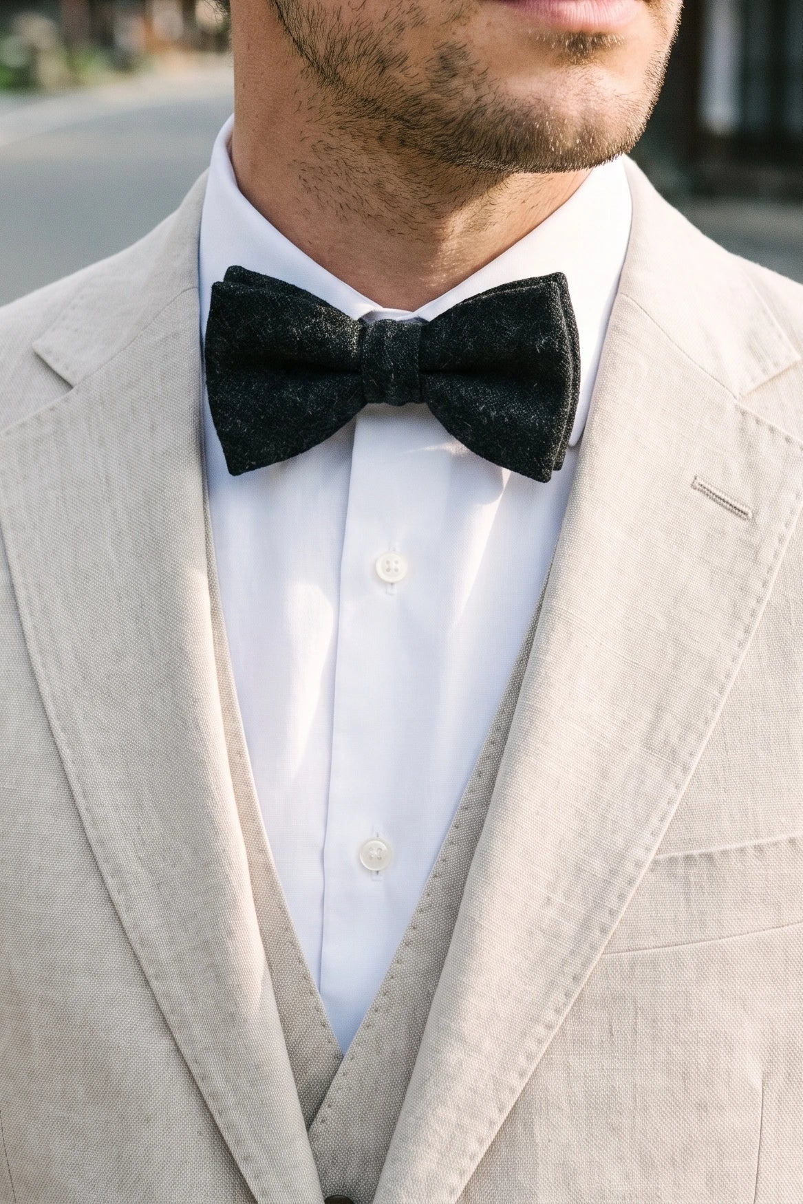 Férfi fekete tweed csokornyakkendő