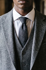 Férfi fekete gyapjúkeverék tweed nyakkendő