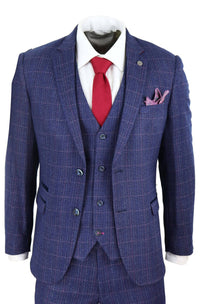 Mens Blue Purple Check 3 Piece Suit