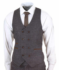 Mens Brown 3 Piece Suit with Double Breasted Waistcoat