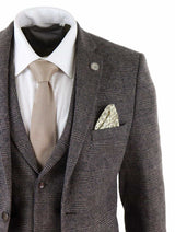 Mens Brown Check 3 Peice Tweed Suit - STZ17