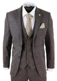 Mens Brown Check 3 Peice Tweed Suit - STZ17