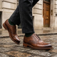 Férfi barna bőr szárnyas brogue oxford cipő