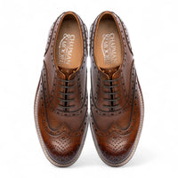 Férfi barna bőr szárnyas brogue oxford cipő