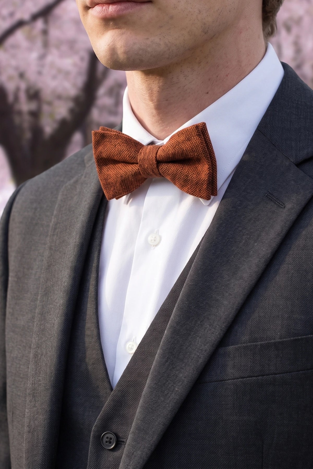 Férfi barna tweed gyapjúkeverék csokornyakkendő