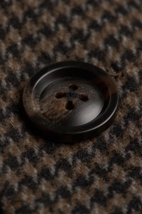 Férfi barna gyapjúkeverék tweed kabát, tyúklábmintával