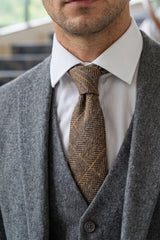 Férfi barna gyapjúkeverék tweed nyakkendő