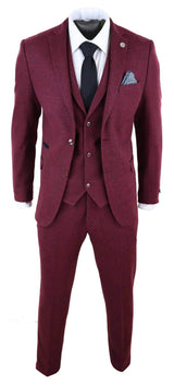 Mens Burgundy Wine Tweed 3 Piece Suit - STZ17