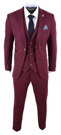 Mens Burgundy Wine Tweed 3 Piece Suit - STZ17