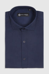 Férfi klasszikus dupla mandzsettás, kivágott gallérú ing - sötétkék