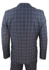 Mens Dark Grey 3 Piece Check Suit