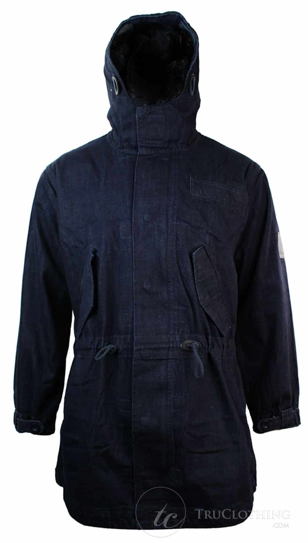 Mens Denim Overcoat Hooded Jeans Jacket Fleece Lined 3/4 Trench Duffle