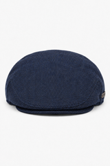 Férfi lapos sapka gyapjú halszálkás mintával, sötétkék tweed klasszikus 1920-as évekbeli unisex fiú del