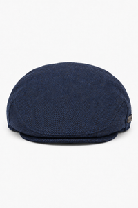 Férfi lapos sapka gyapjú halszálkás mintával, sötétkék tweed klasszikus 1920-as évekbeli unisex fiú del