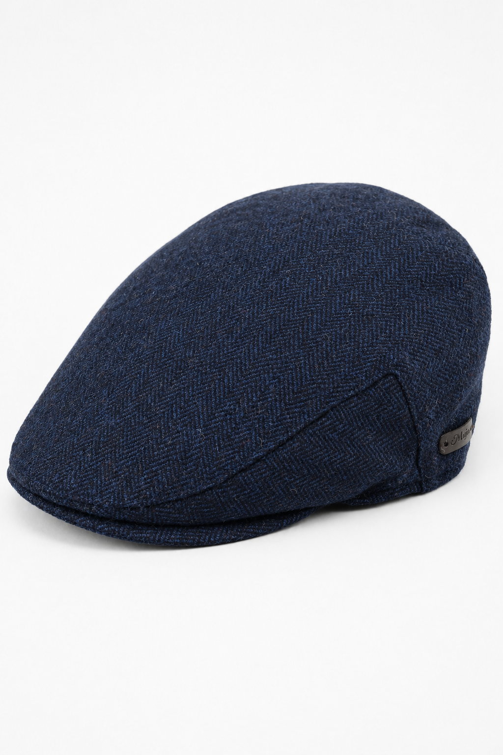 Férfi lapos sapka gyapjú halszálkás mintával, sötétkék tweed klasszikus 1920-as évekbeli unisex fiú del