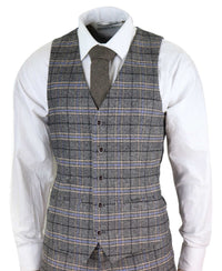 Mens Grey 3 Piece Tweed Check Suit