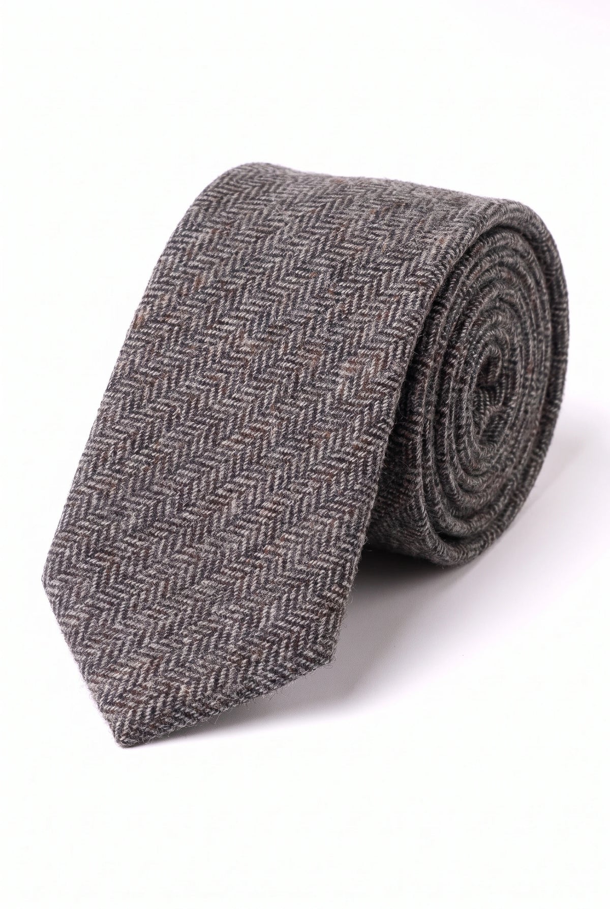 Férfi szürke halszálkás kockás gyapjúkeverék tweed nyakkendő