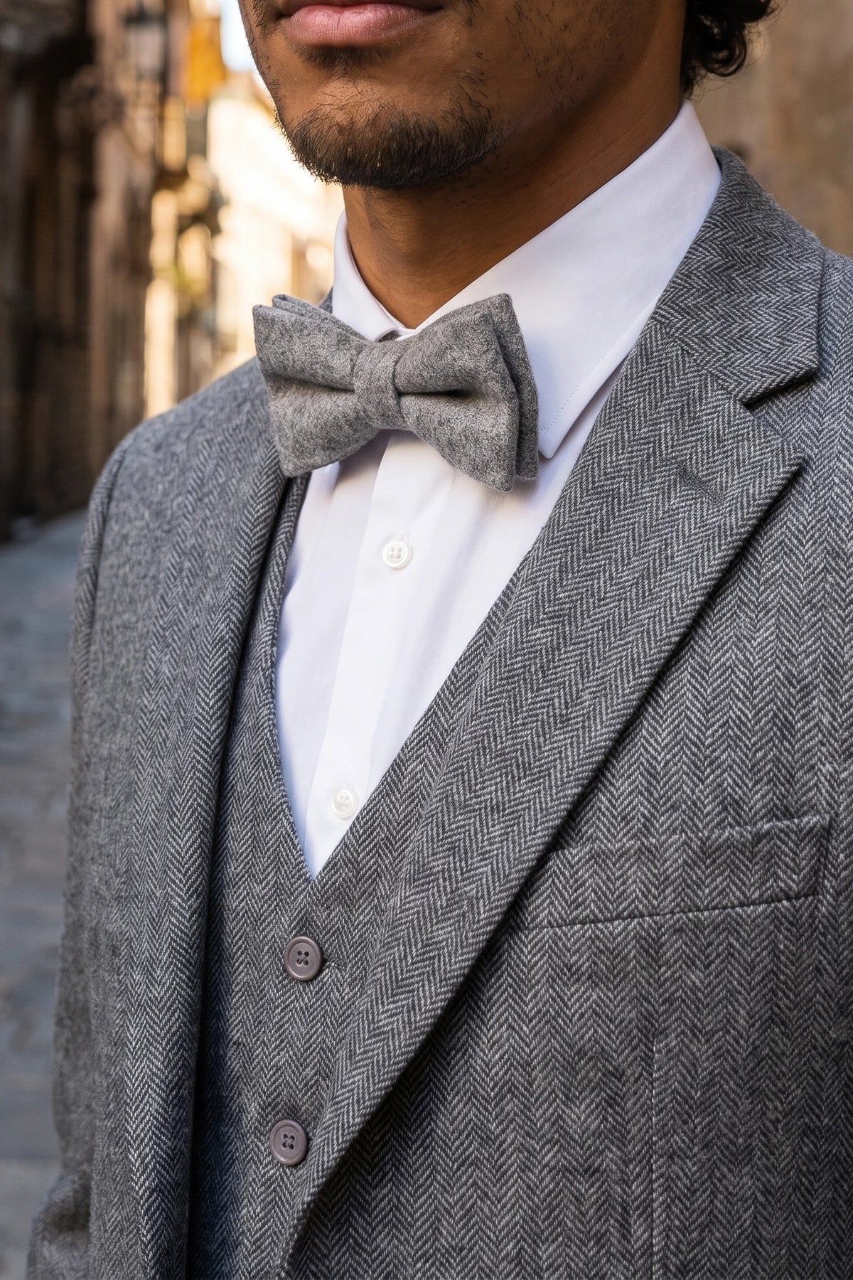 Férfi szürke tweed csokornyakkendő