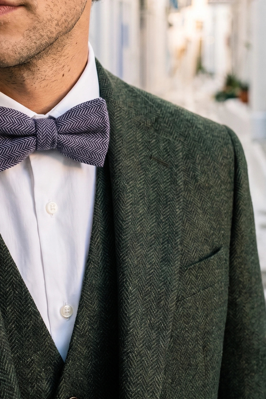 Férfi szürke tweed gyapjúkeverék csokornyakkendő