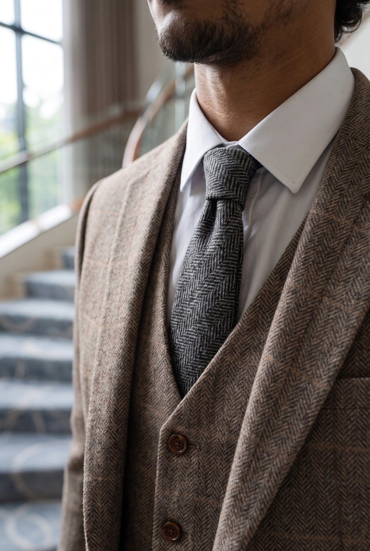 Férfi szürke gyapjúkeverék tweed nyakkendő