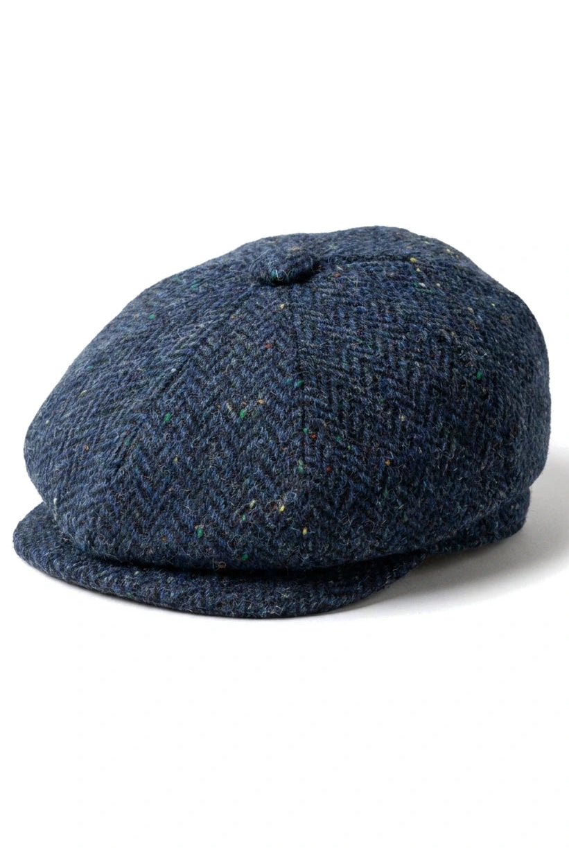 Férfi halszálkás kék tweed 8 paneles sapka