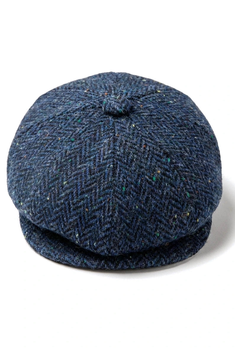 Férfi halszálkás kék tweed 8 paneles sapka