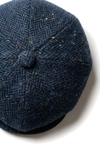 Férfi halszálkás kék tweed 8 paneles sapka