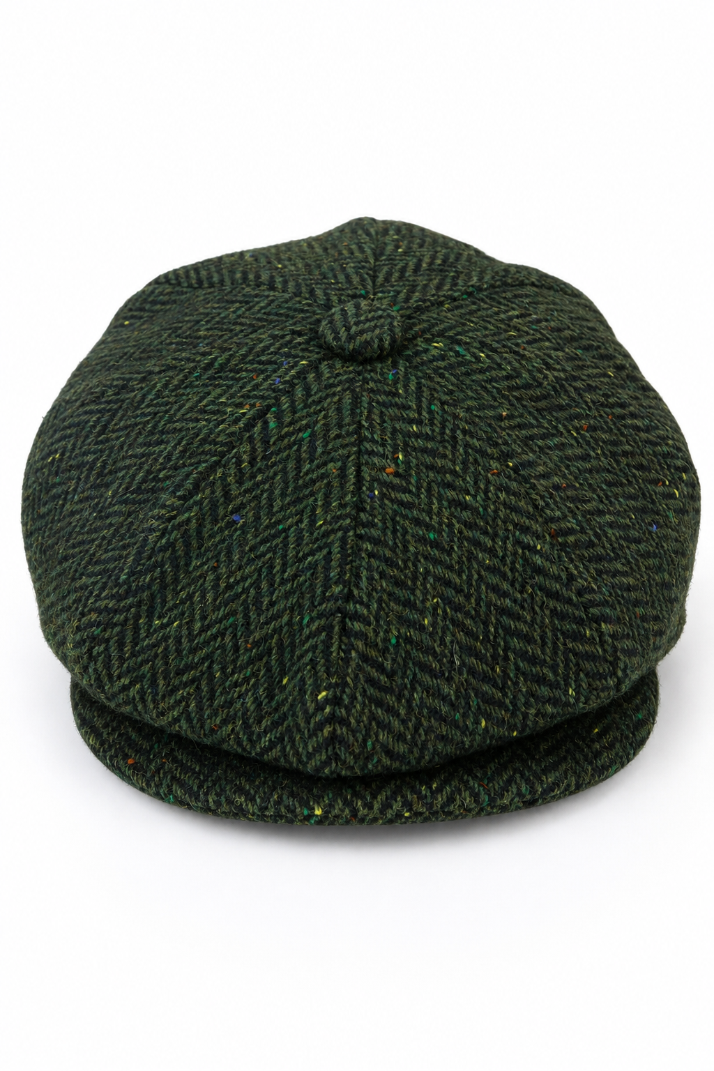 Férfi halszálkás tweed 8 paneles sapka, olivazöld