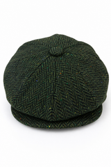 Férfi halszálkás tweed 8 paneles sapka, olivazöld