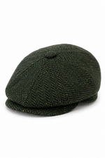 Férfi halszálkás tweed 8 paneles sapka, olivazöld