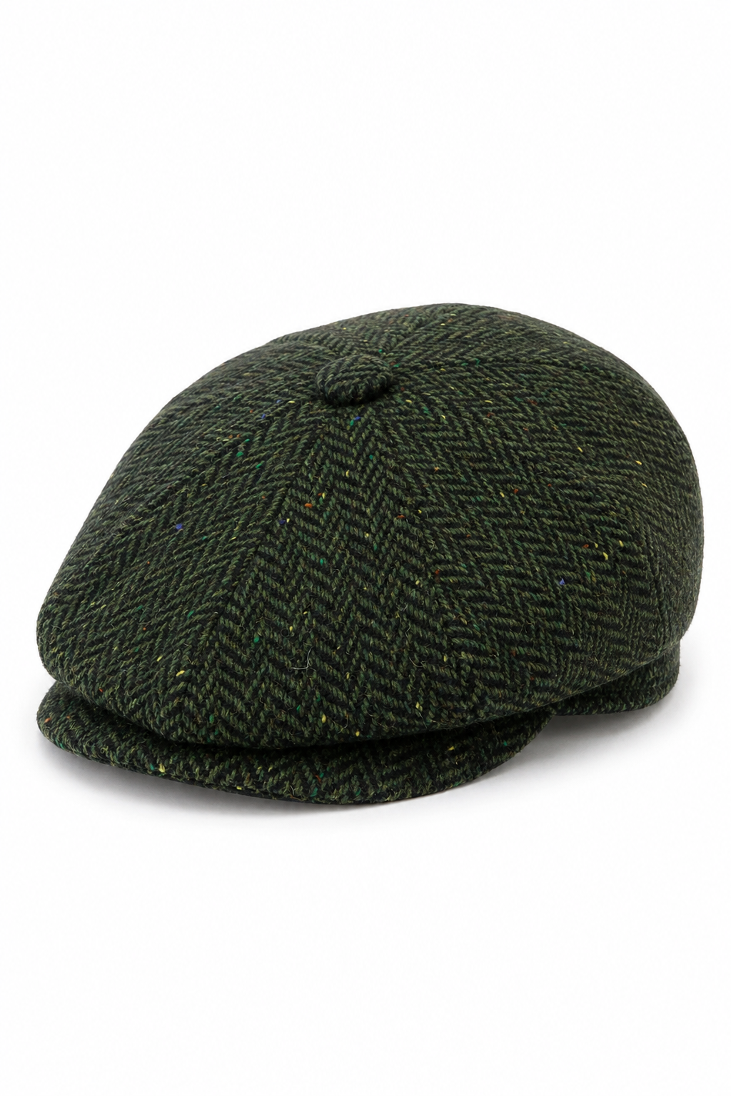 Férfi halszálkás tweed 8 paneles sapka, olivazöld