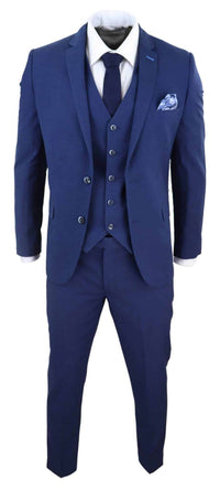 Mens Navy-Blue 3 Piece Wedding Suit