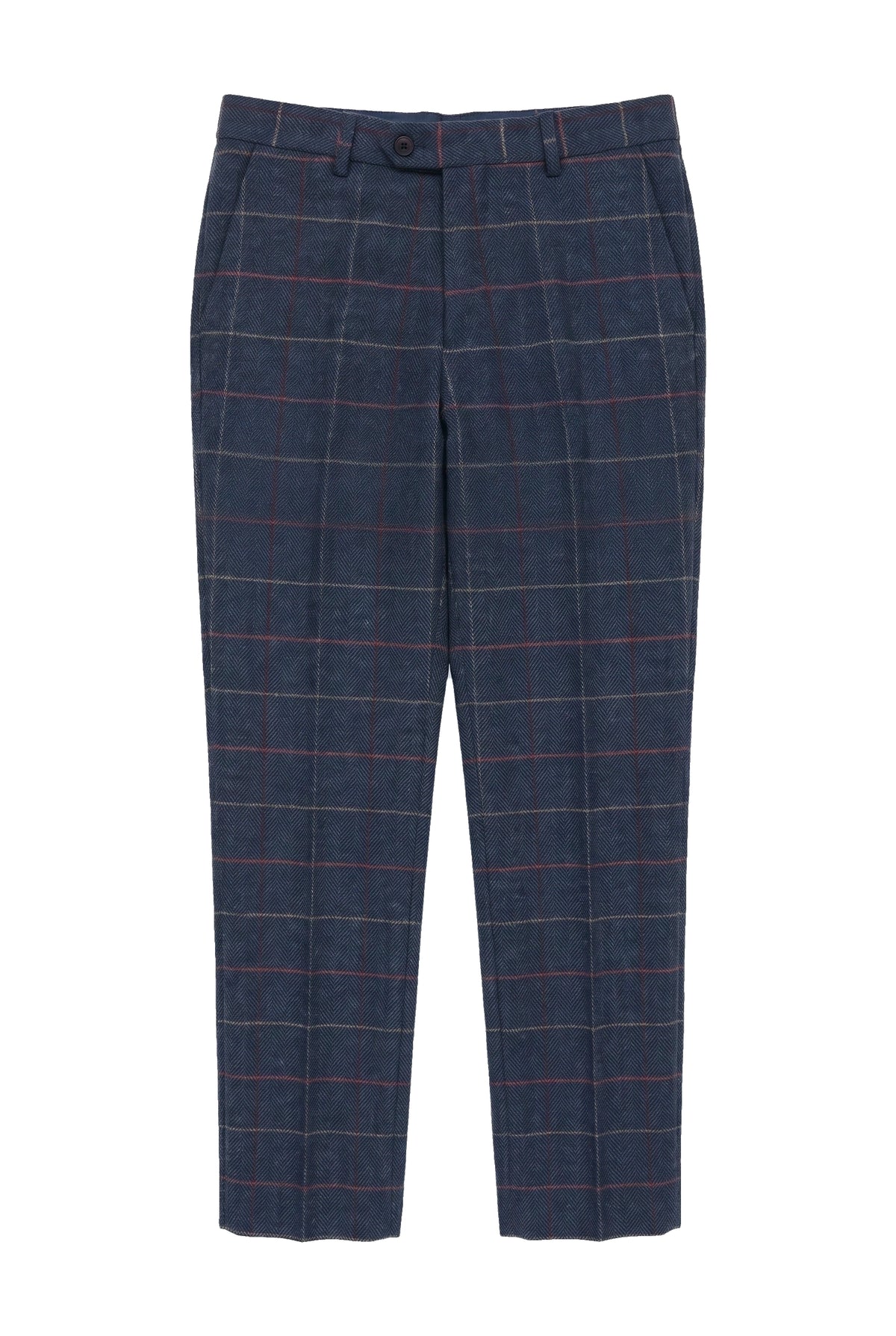 Férfi sötétkék bordó kockás halszálkás tweed nadrág, Vintage New Marc Darcy