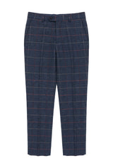 Férfi sötétkék bordó kockás halszálkás tweed nadrág, Vintage New Marc Darcy