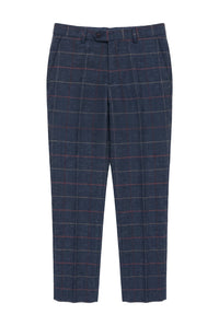 Férfi sötétkék bordó kockás halszálkás tweed nadrág, Vintage New Marc Darcy