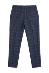 Férfi sötétkék bordó kockás halszálkás tweed nadrág, Vintage New Marc Darcy