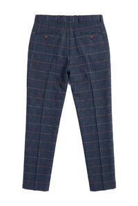 Férfi sötétkék bordó kockás halszálkás tweed nadrág, Vintage New Marc Darcy