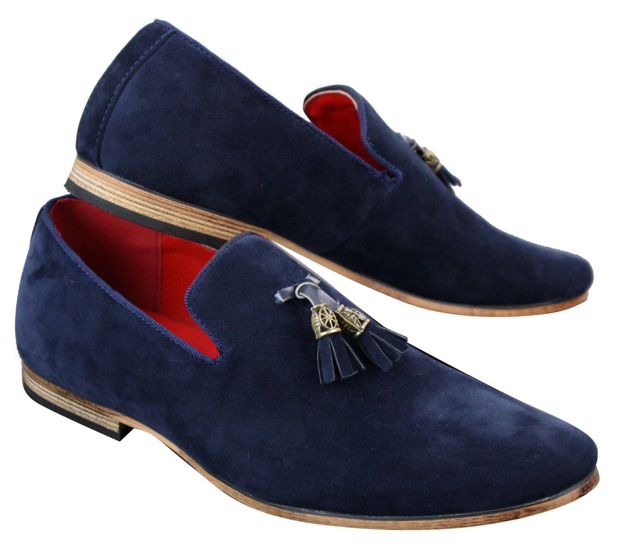 Mens Suede Leather PU Slip On Driving Shoes Loafers Tassel Red Grey Blue Brown Black