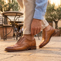 Férfi barnásbarna bőr szárnyas brogue Oxford cipő