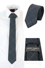 Mens Tweed Herringbone Textured Marc Darcy Ties Classic Vintage Retro Scott Blue