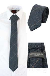 Mens Tweed Herringbone Textured Marc Darcy Ties Classic Vintage Retro Scott Blue