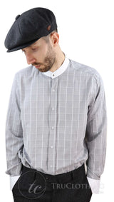 Mens Vintage Check Pattern Shirt with Removable Collar
