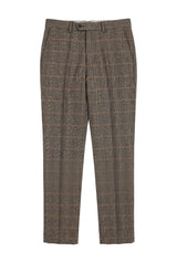 Dx-7 - Férfi tweed kockás nadrág halszálkamintás, barna, normál méretű