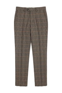 Dx-7 - Férfi tweed kockás nadrág halszálkamintás, barna, normál méretű