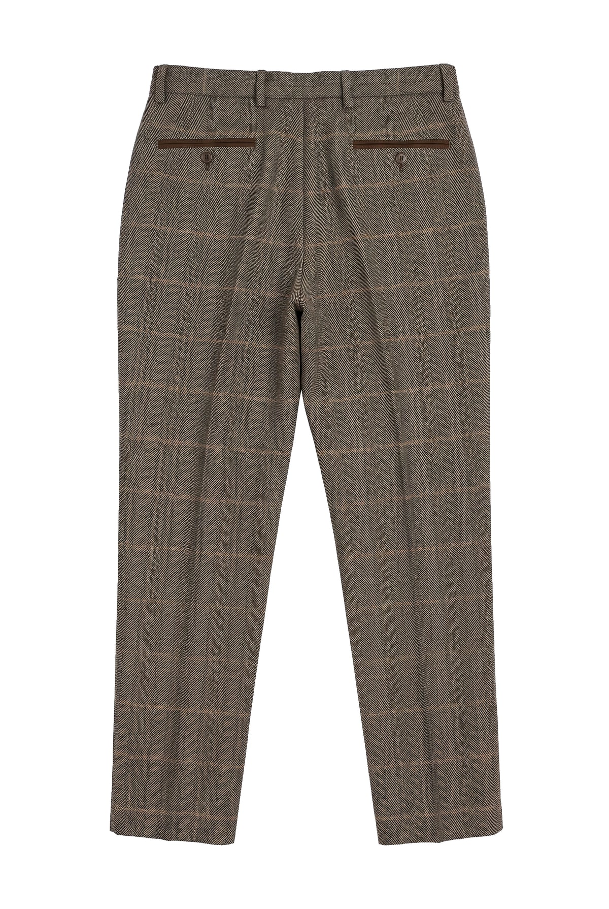 Dx-7 - Férfi tweed kockás nadrág halszálkamintás, barna, normál méretű