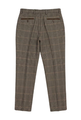 Dx-7 - Férfi tweed kockás nadrág halszálkamintás, barna, normál méretű