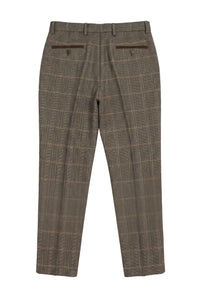 Dx-7 - Férfi tweed kockás nadrág halszálkamintás, barna, normál méretű