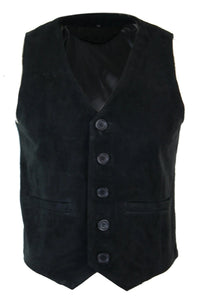 Mens Waistcoat Gilet Real Genuine Suede Leather Retro Vintage Western Vest Black