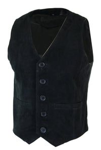 Mens Waistcoat Gilet Real Genuine Suede Leather Retro Vintage Western Vest Black