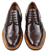 Mens Oxford Brogue Shoes Laced Leather Goodyear Welted Tan Brown Burgundy